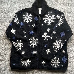 Women’s Black Wool Snowflake Sweater